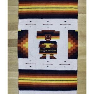 Mexican multicolor wool kilim rug wall hanging tapestry Aztec sunset 28"x64"